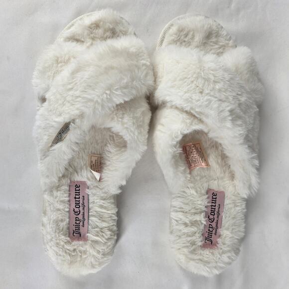 JUICY COUTURE WOMEN'S WHITE FAUX FUR JC-HELINA-2 FLAT SLIPPERS SIZE US 11 - Picture 3 of 10